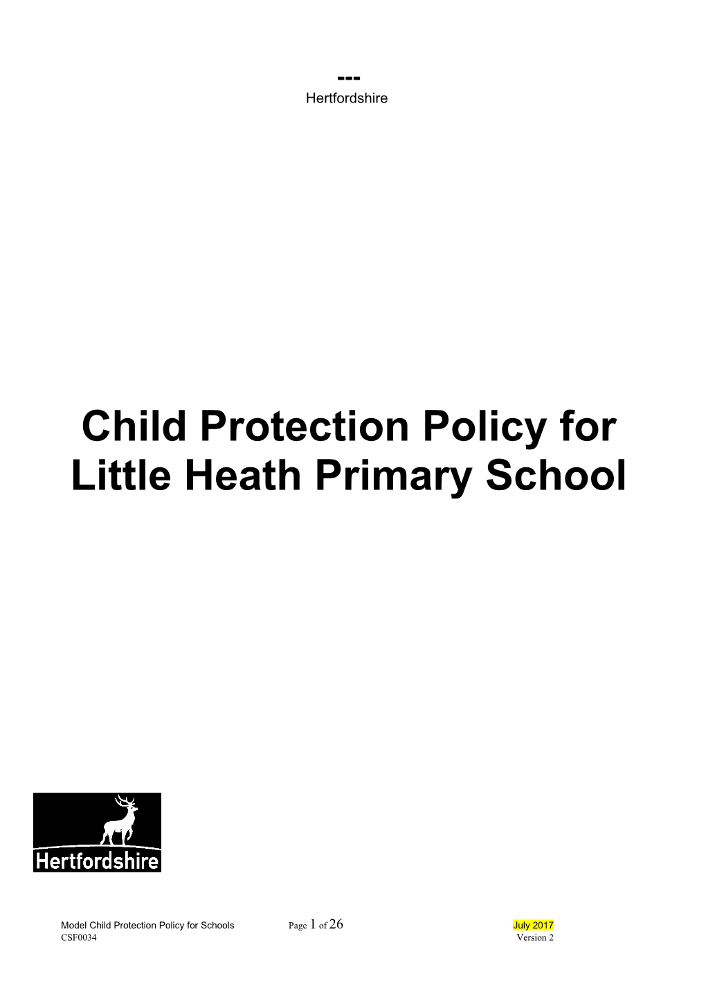 Child Protection Policy for Little Heath Primary School