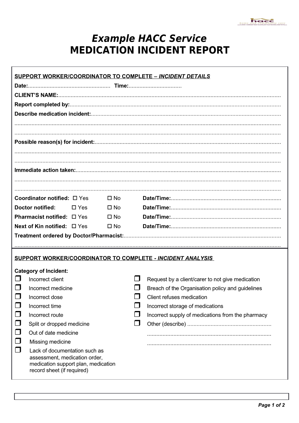 Medication Incident Report