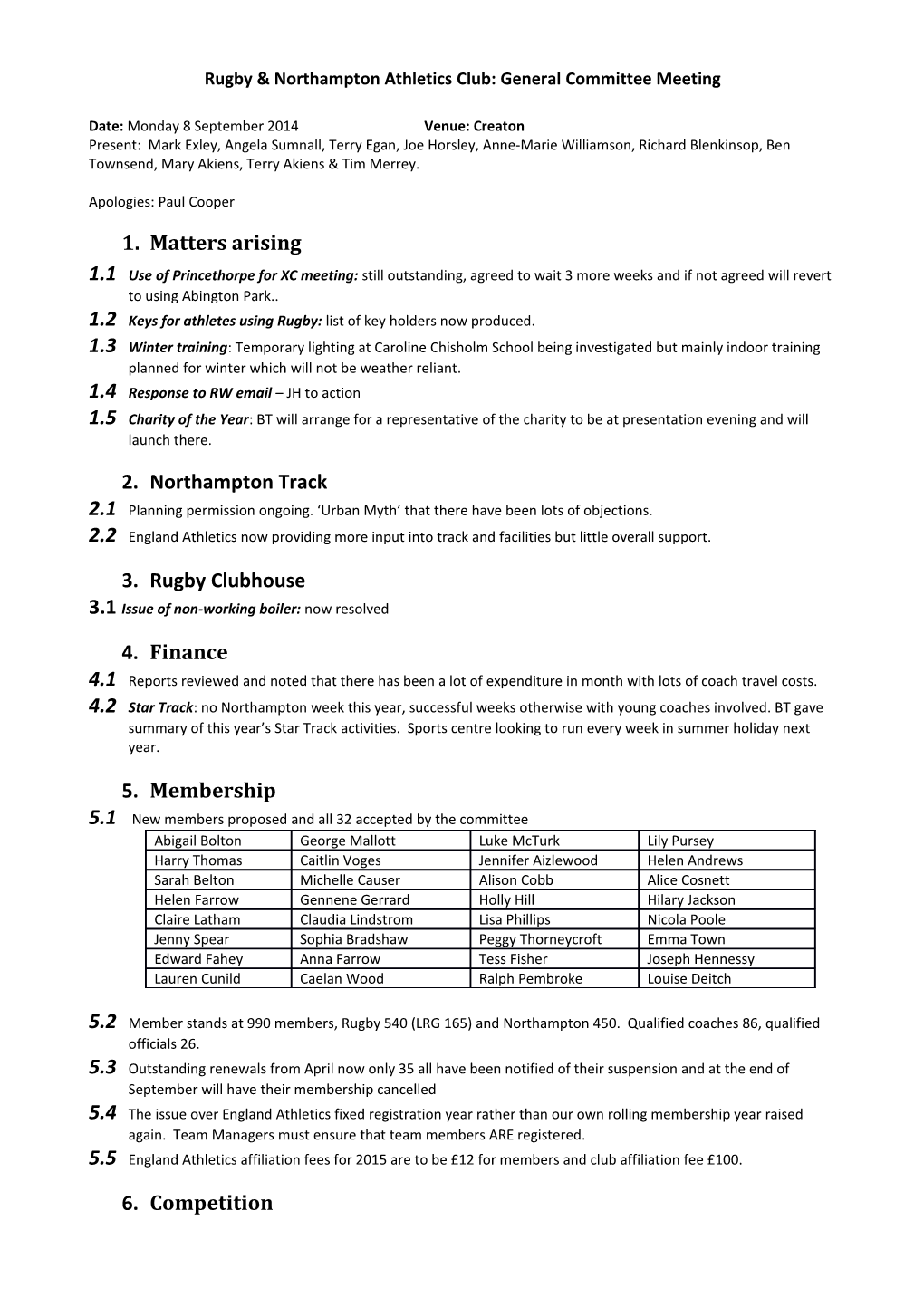 Rugby & Northampton Athletics Club: General Committee Meeting s1