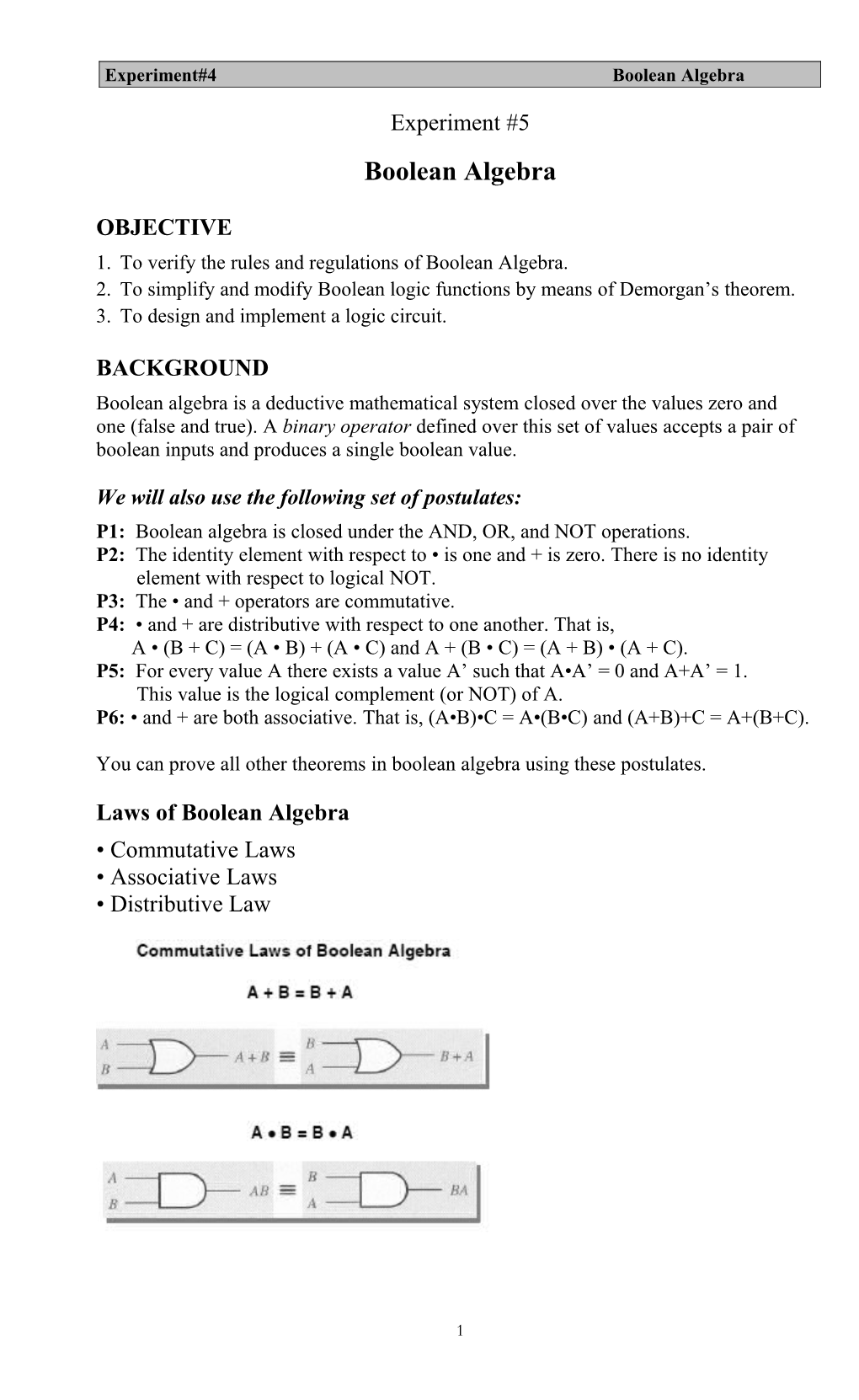 Experiment#4 Boolean Algebra