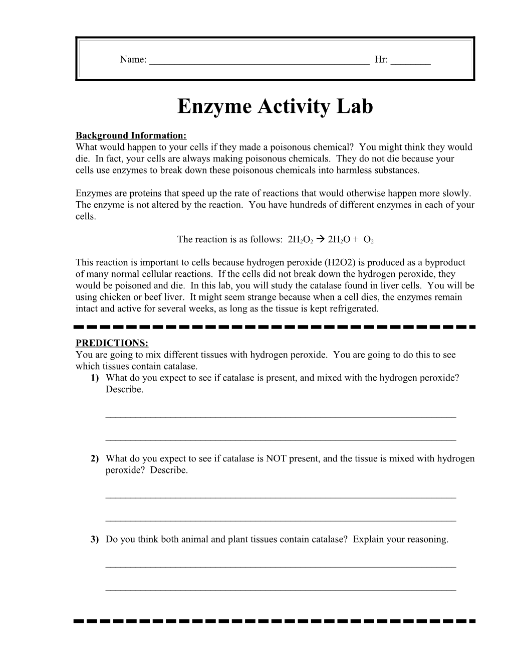 Enzyme Activity Lab