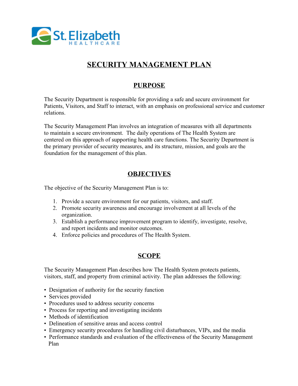 Security Management Plan