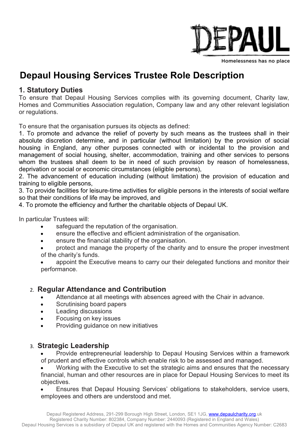 Depaul Housing Services Trustee Role Description