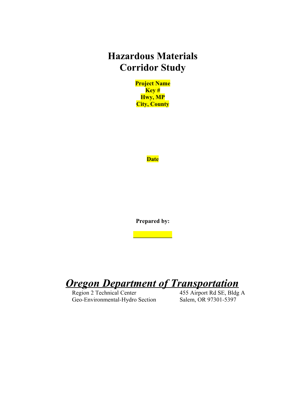 Level 1 - Hazardous Materials Corridor Study