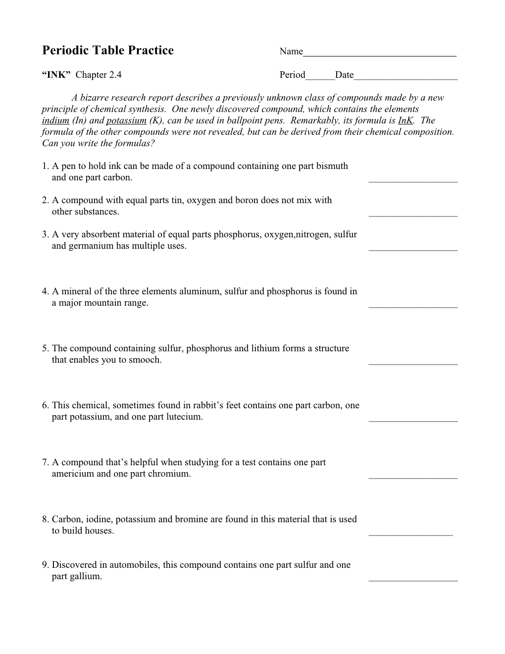 Periodic Table Practice