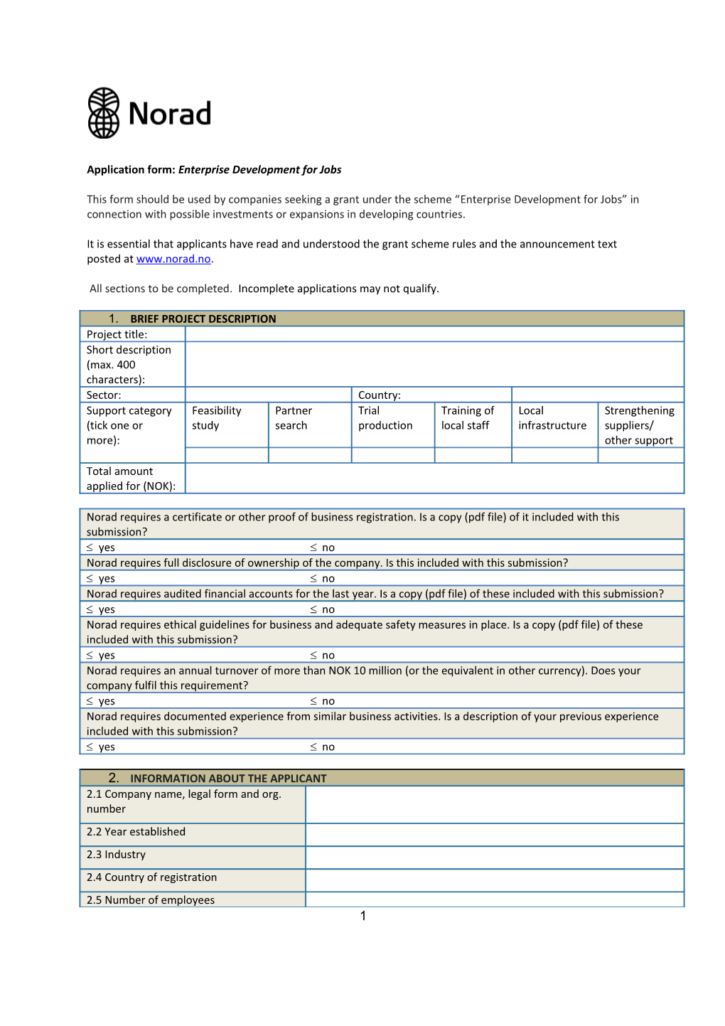 Application Form: Enterprise Development for Jobs