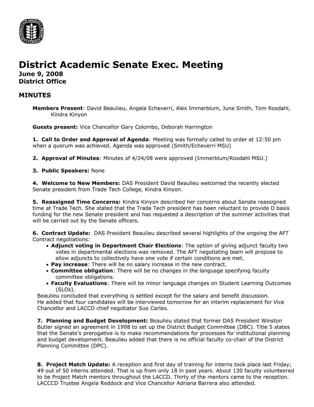 District Academic Senateexec. Meeting