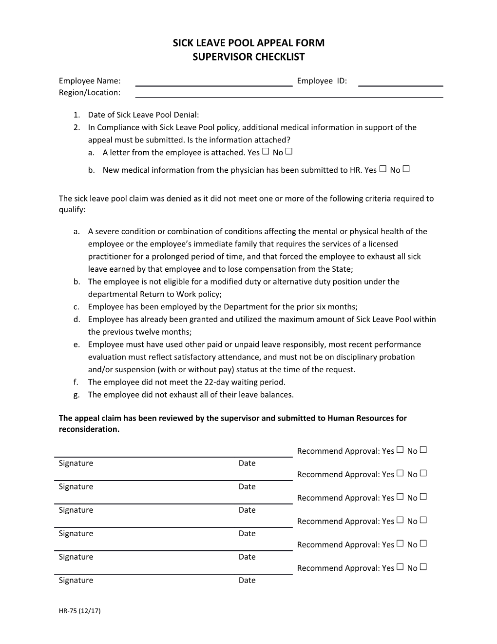 Sick Leave Pool Appeal Form