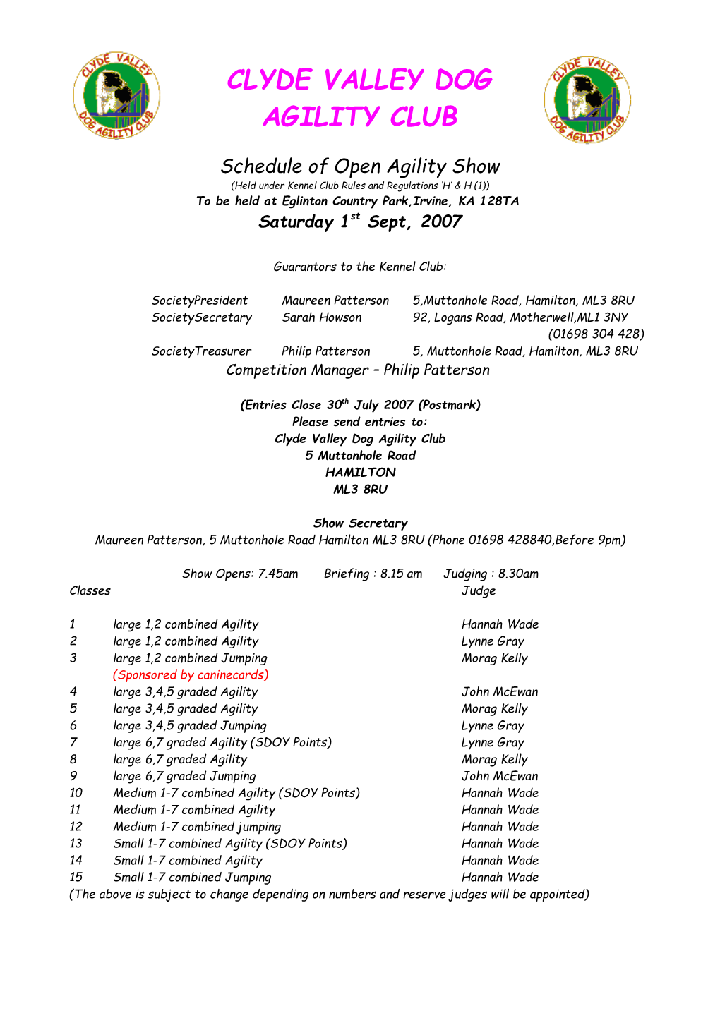 Schedule of Open Agility Show