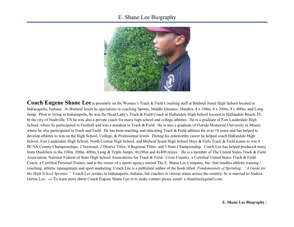 E. Shane Lee Biography