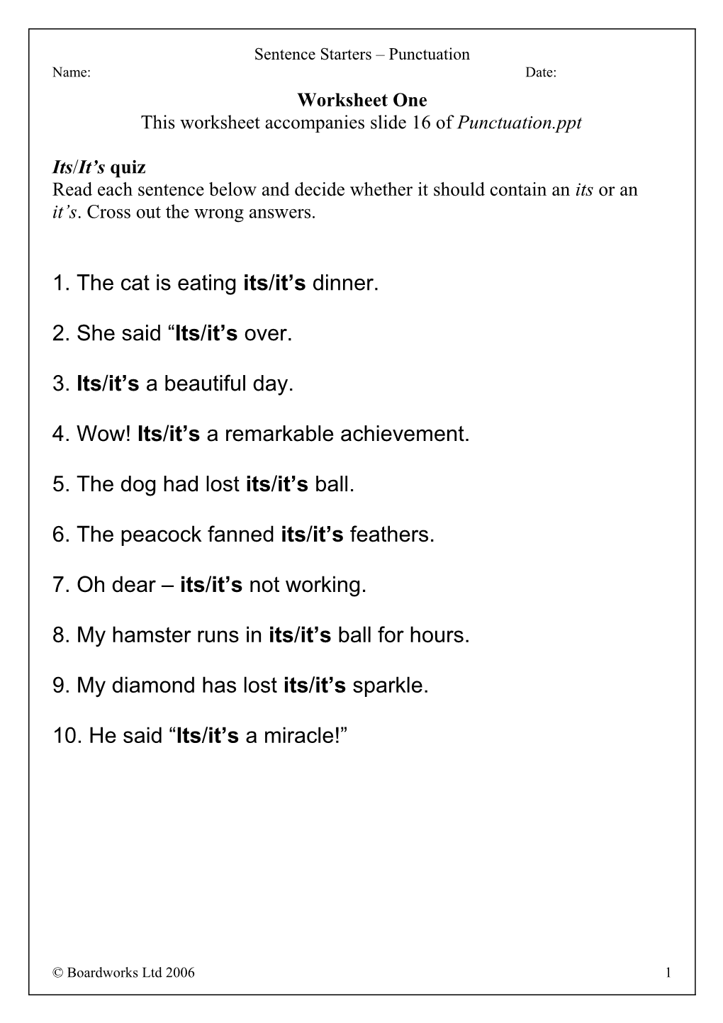 This Worksheet Accompanies Slide 16 of Punctuation.Ppt