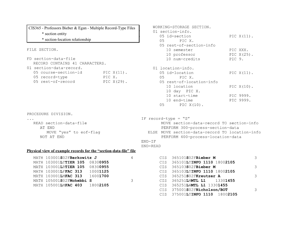 CIS365 - Professors Bieber & Egan - Multiple Record-Type Files