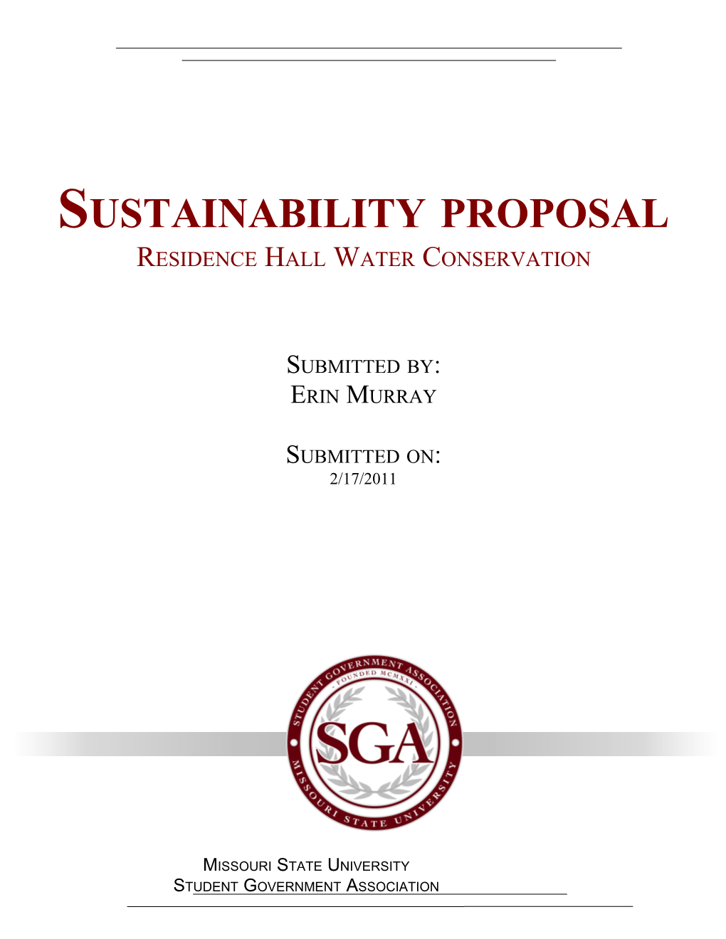 Sustainability Proposal Residence Hall Water Conservation