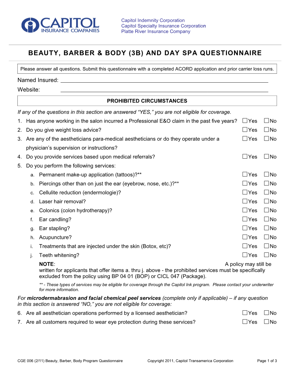 BEAUTY, BARBER & BODY (3B) and Day Spa QUESTIONNAIRE