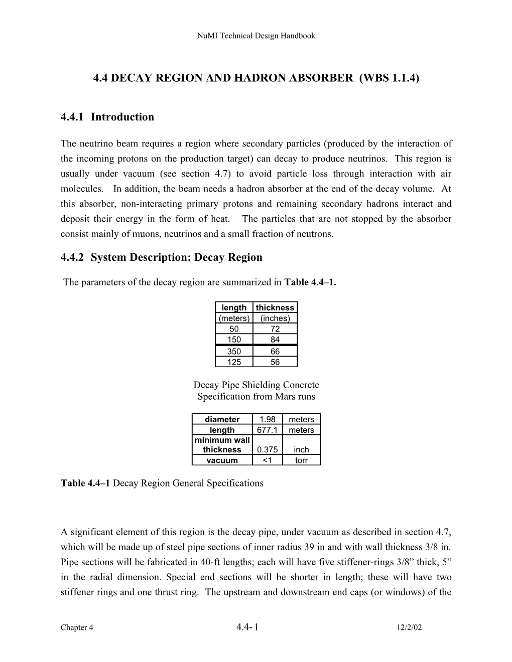 3.4 Decay Region and Hadron Absorber (WBS 1.1.4)