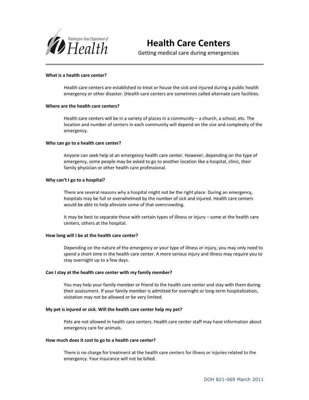 Health Care Center FAQ