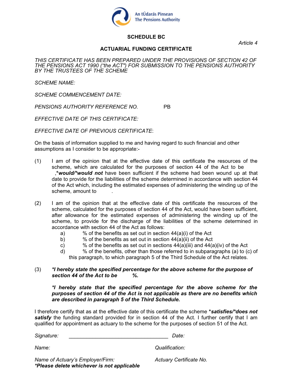 Actuarial Funding Certificate