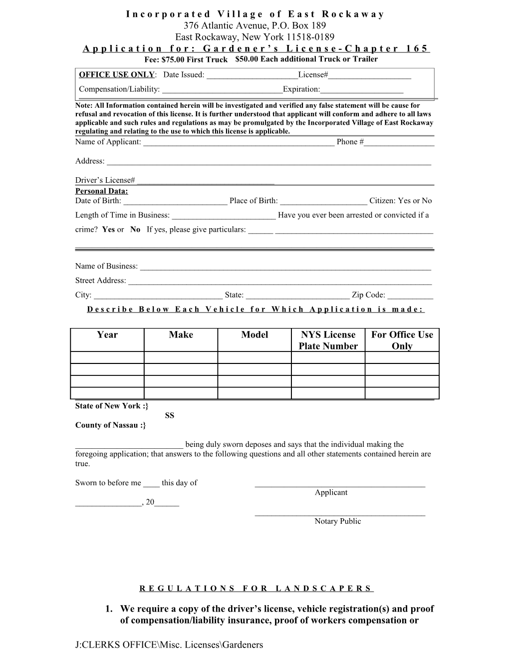 Application For: Gardener S License-Chapter 165