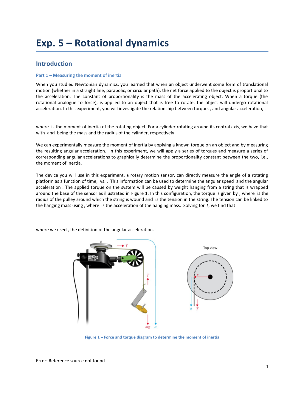 Part 1 Measuring the Moment of Inertia