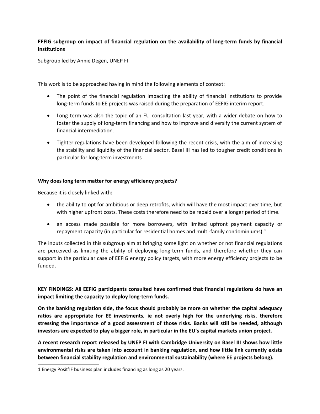 EEFIG Subgroup on Impact of Financial Regulation on the Availability of Long-Term Funds