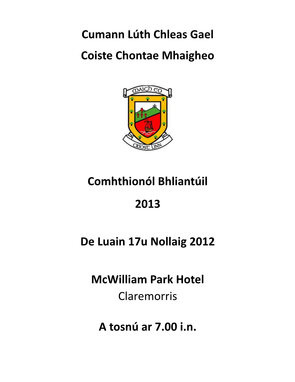 Bord Na Nog Secretary S Report 2012