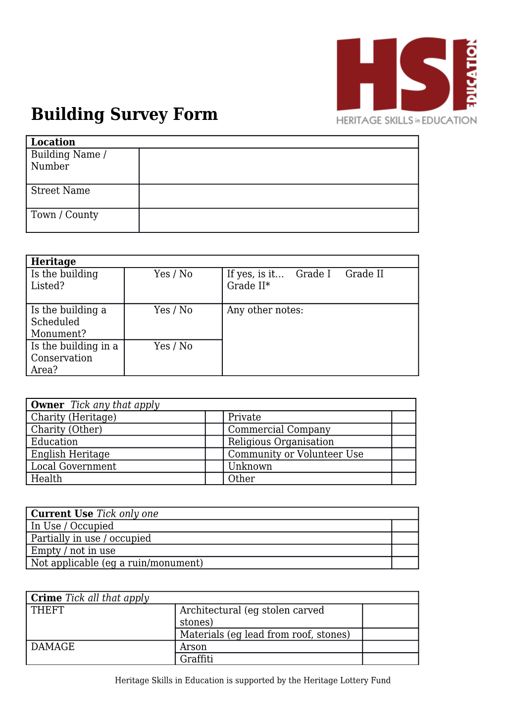 Building Survey Form