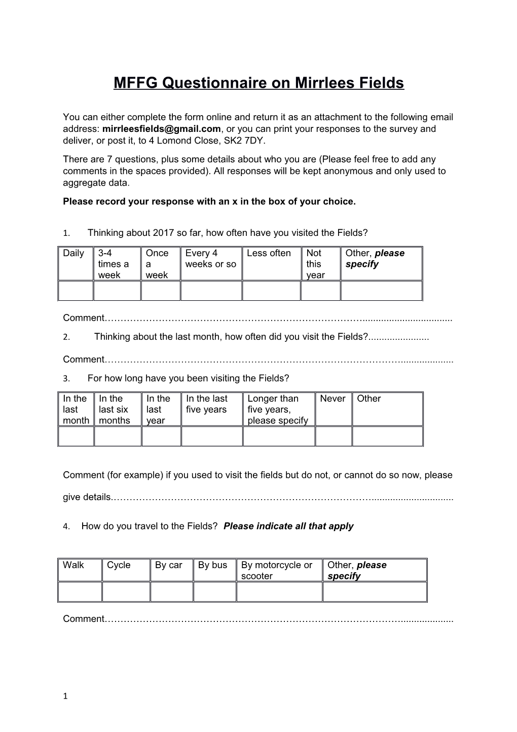 MFFG Questionnaire on Mirrlees Fields