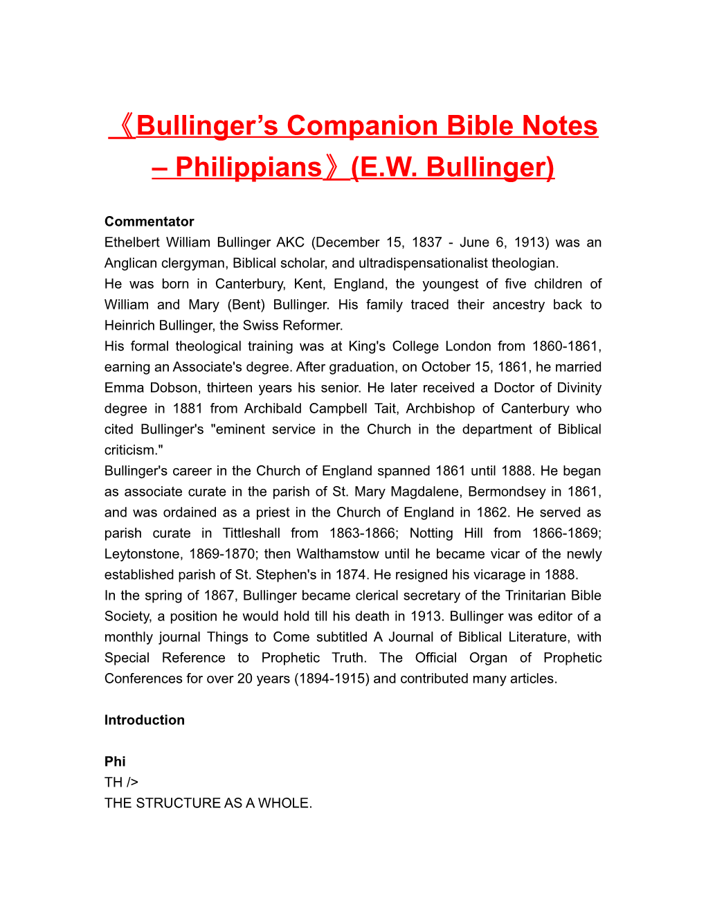 Bullinger S Companion Bible Notes Philippians (E.W. Bullinger)