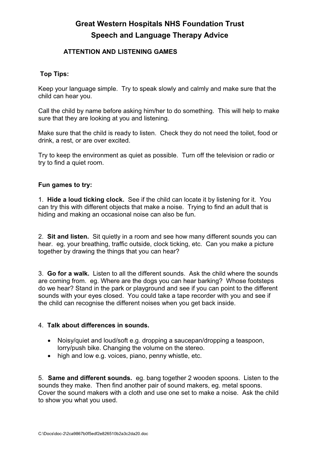 Speech and Language Therapy Advice Sheets