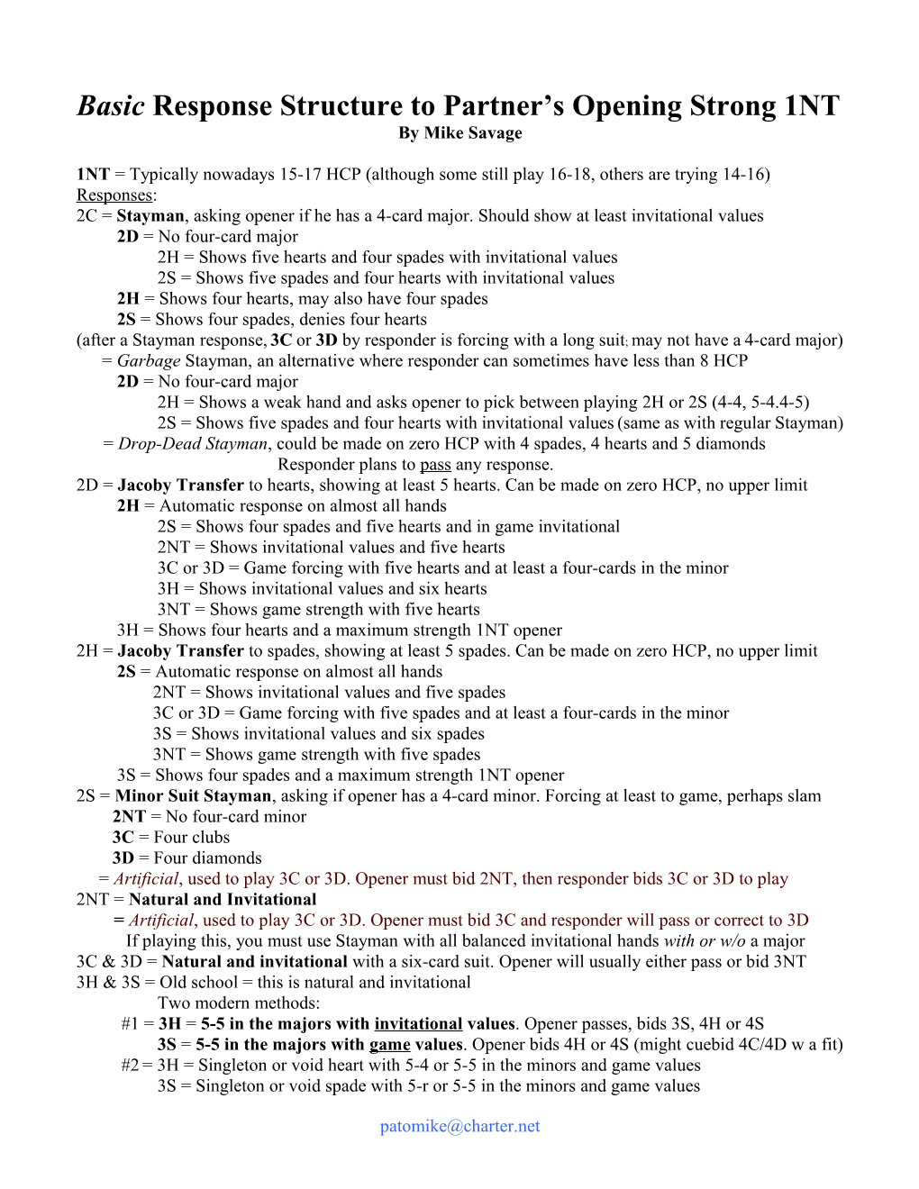 Basic Response Structure to Partner S Opening Strong 1NT