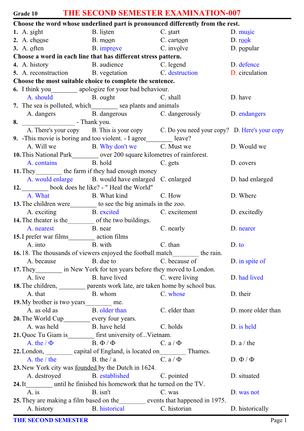 Choose the Word Whose Underlined Part Is Pronounced Differently from the Rest