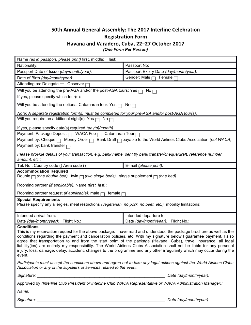 50Th AGA - Registration Form