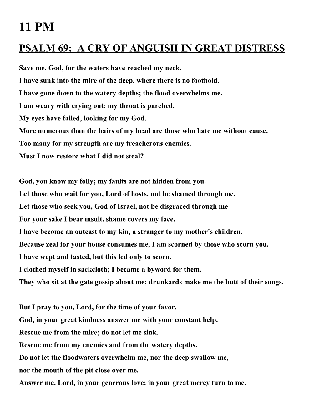 Psalm 69: a Cry of Anguish in Great Distress