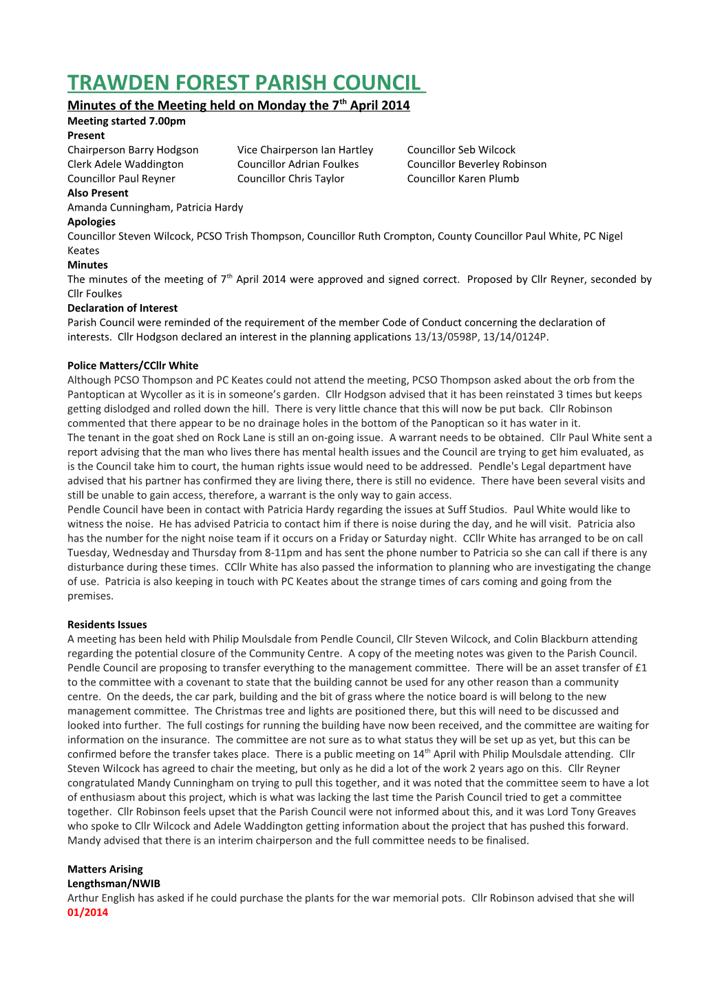 Trawden Forest Parish Council