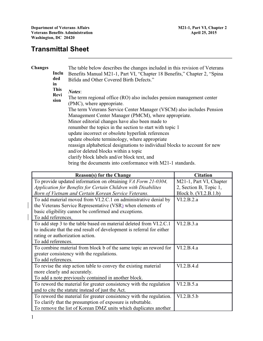 Department of Veterans Affairs M21-1, Part VI, Chapter 2