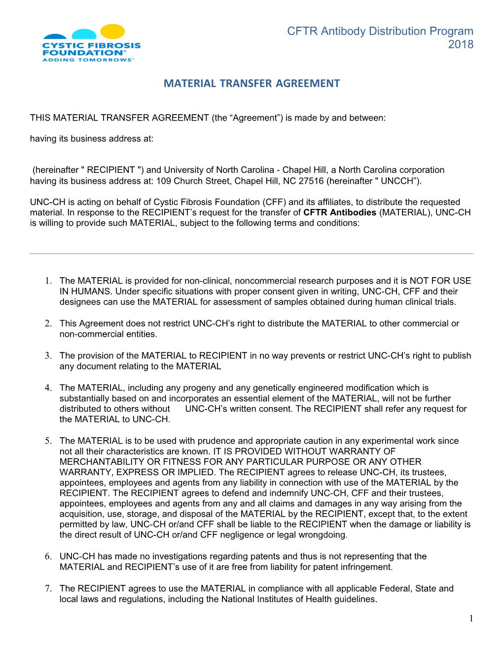 CFTR Antibody Distribution Program