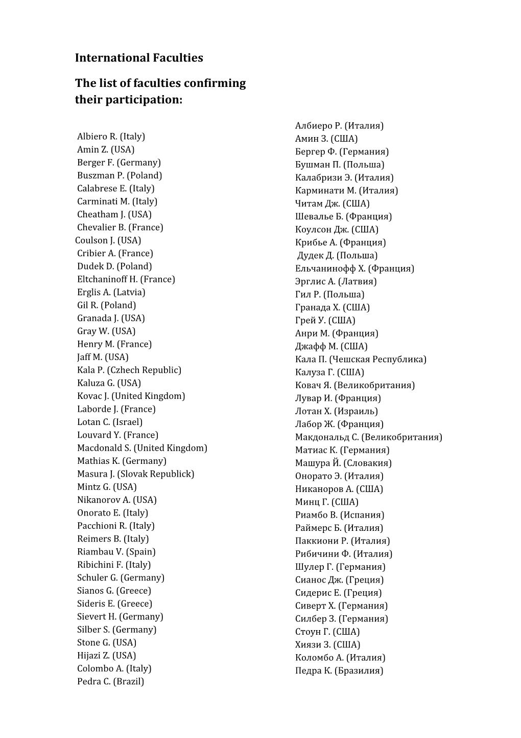 International Faculties