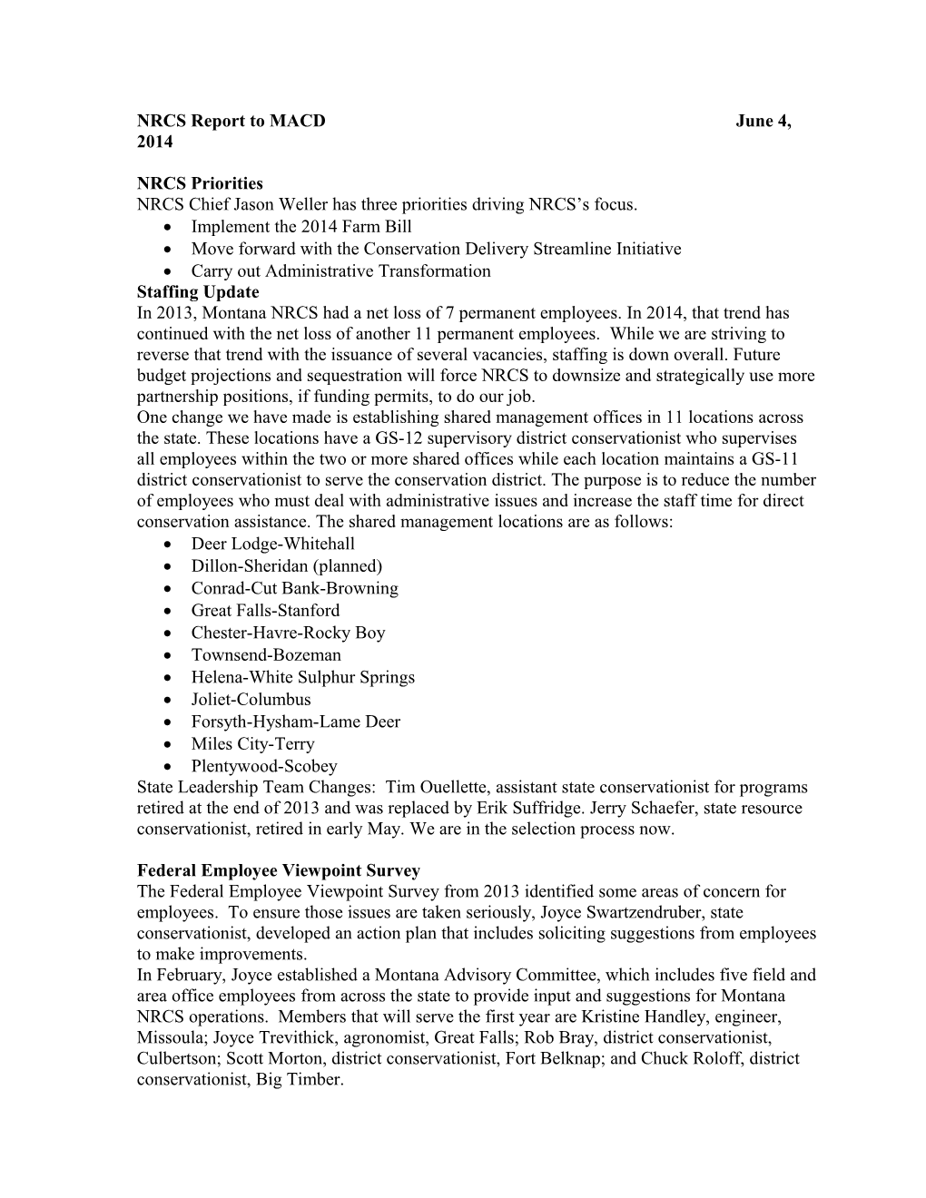 NRCS Report to MACD June 4, 2014