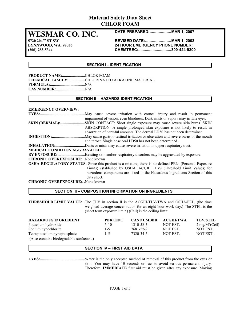 Material Safety Data Sheet s28