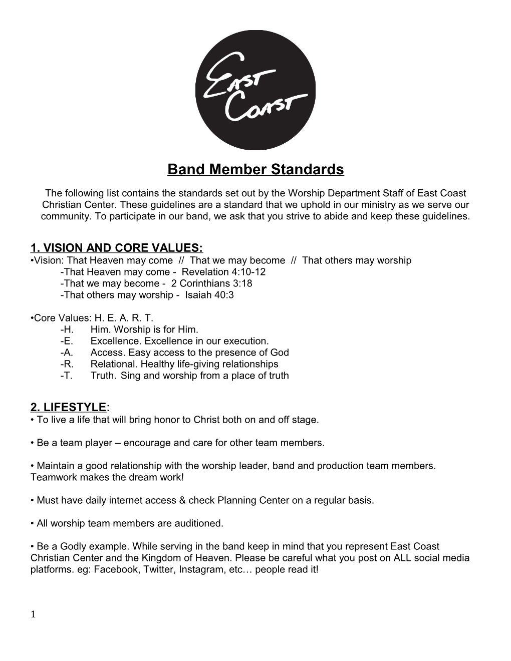 Band Member Standards