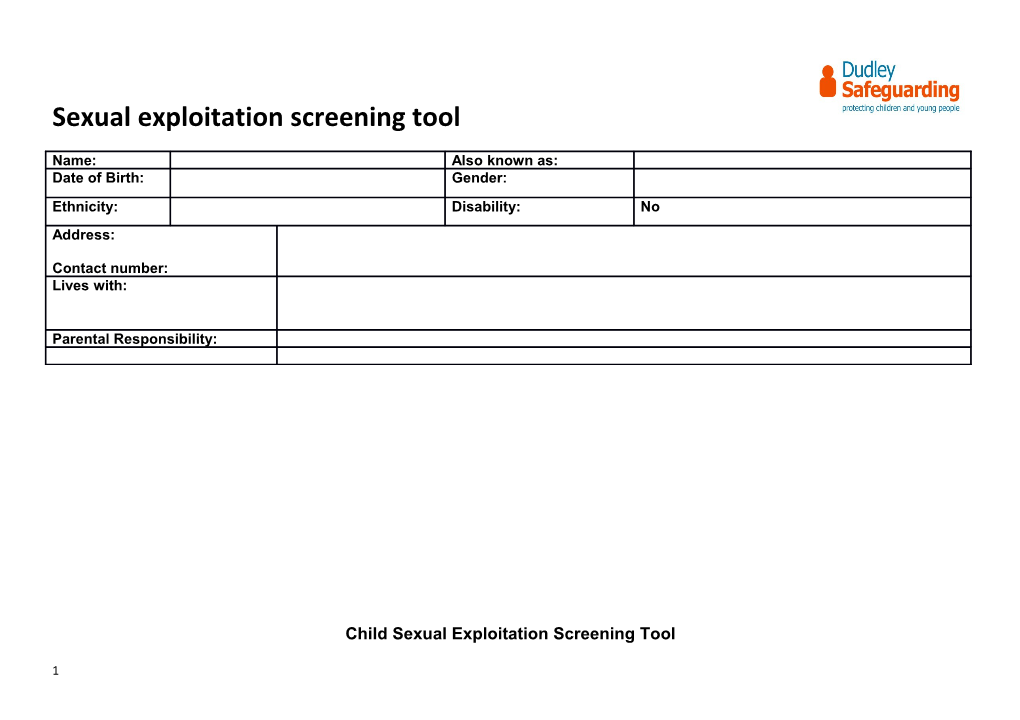 Sexual Exploitation Screening Tool