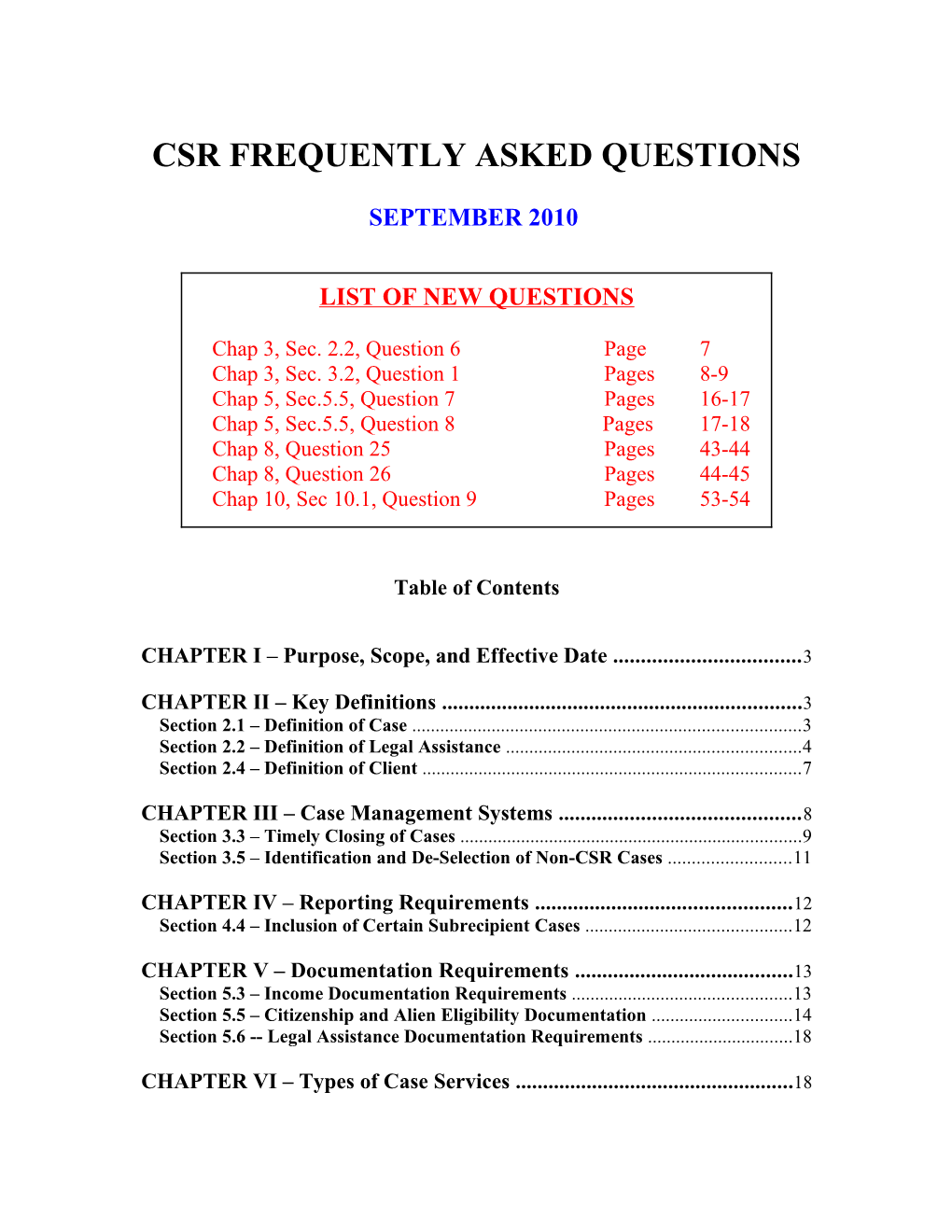 Csr Frequently Asked Questions