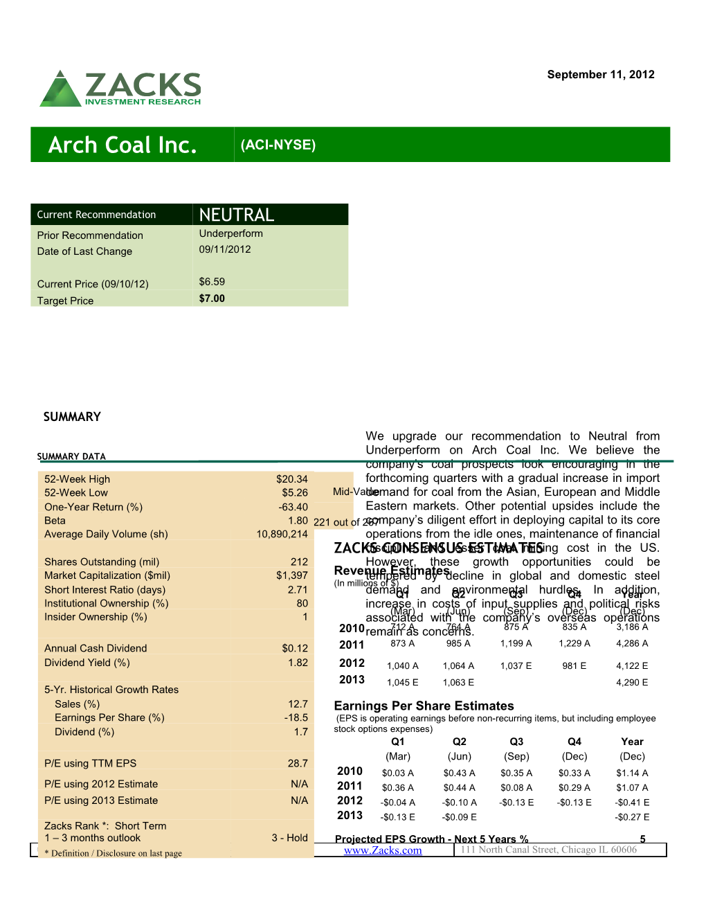 St. Louis, Missouri-Based Arch Coal Inc. (ACI) Is One of the Largest Coal Producers In