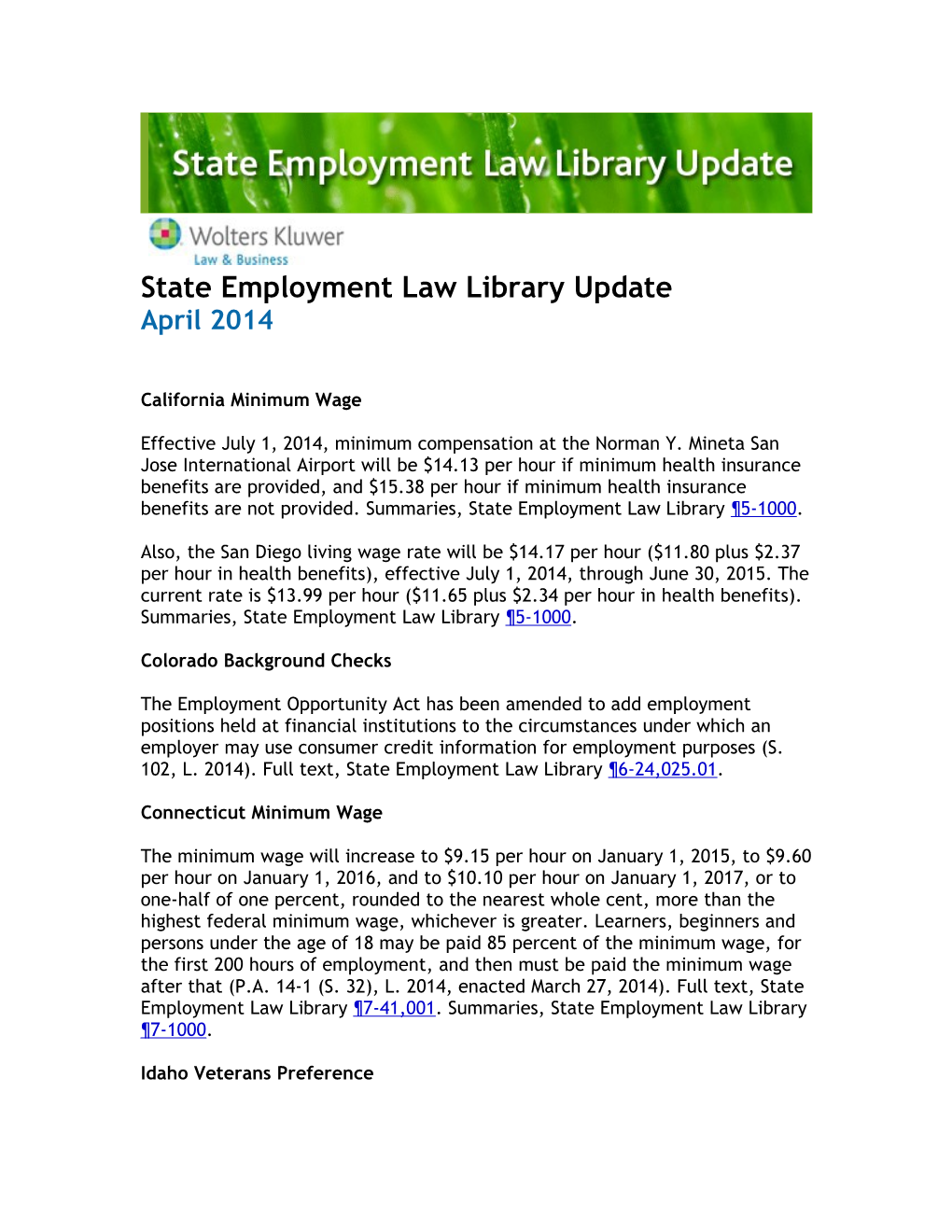 State Employment Law Library Update s1