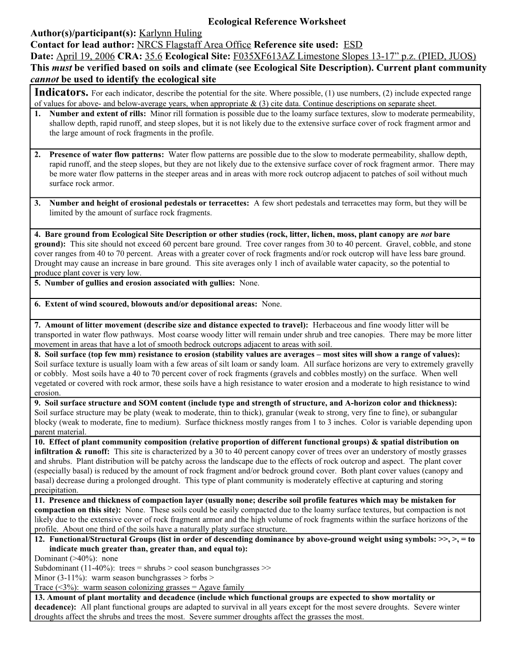 Ecological Reference Worksheet s1