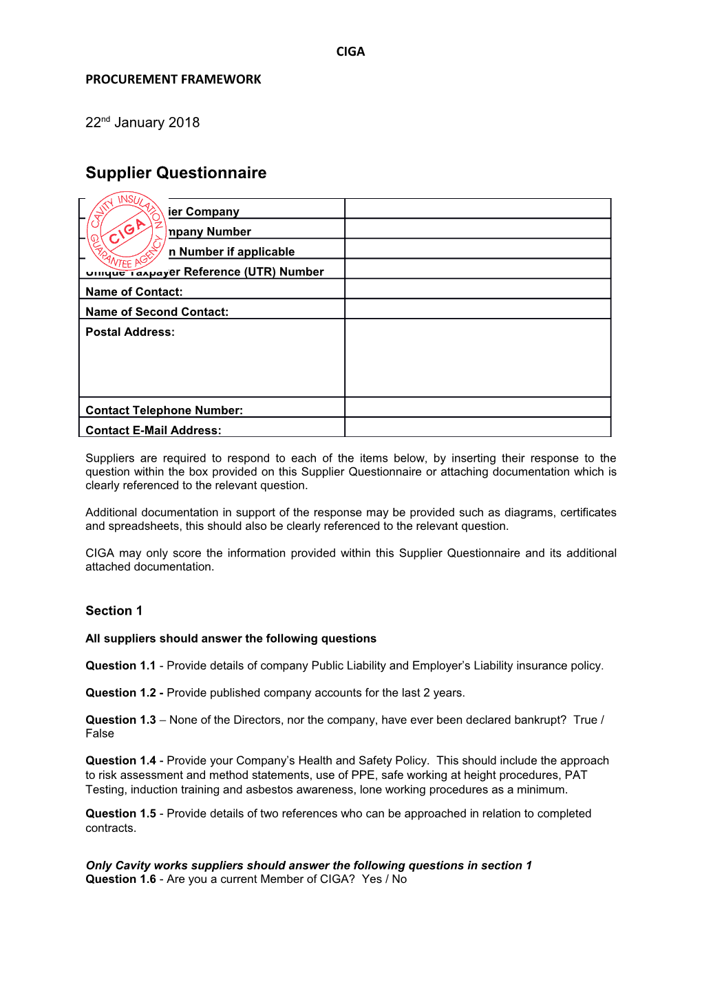 Supplier Questionnaire