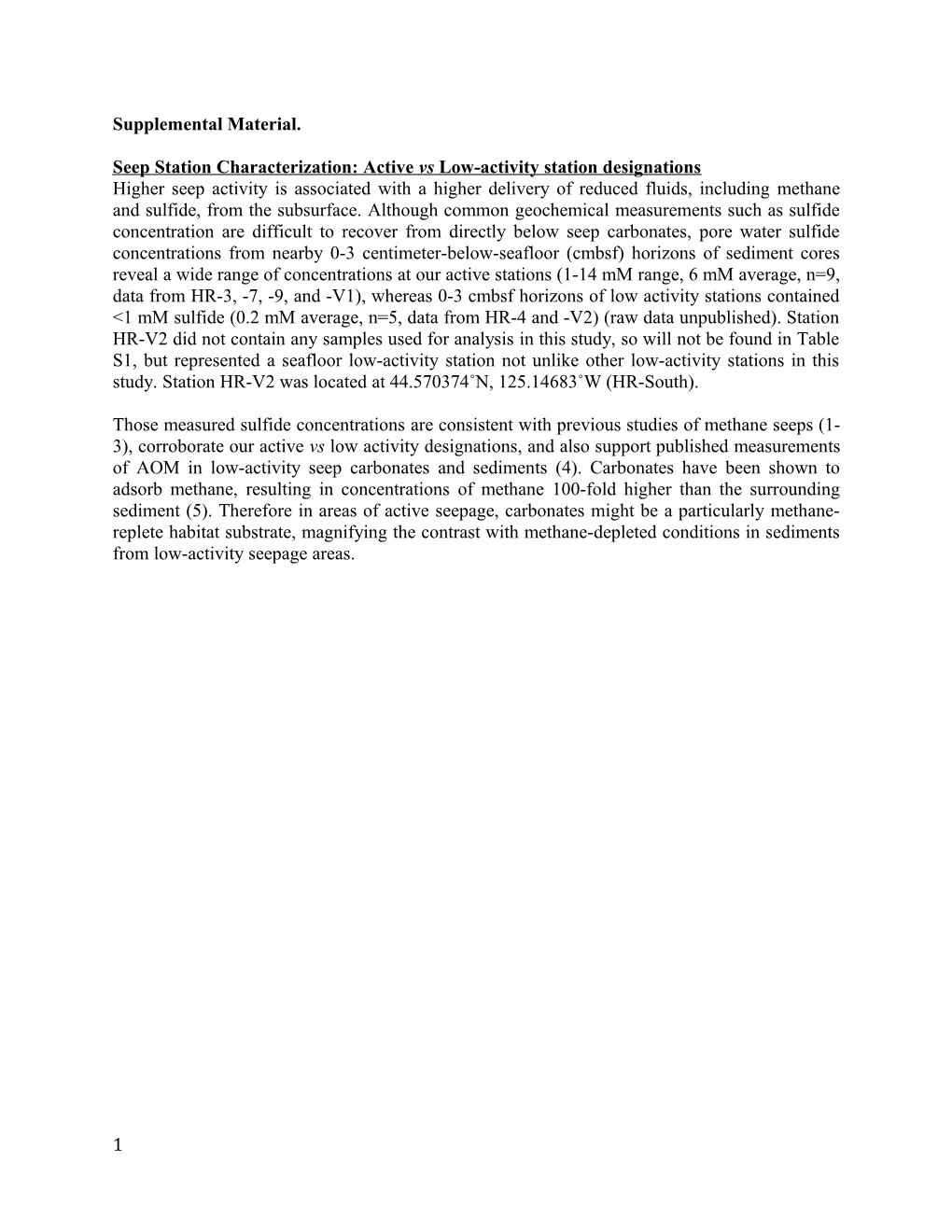 Seep Station Characterization: Active Vs Low-Activity Station Designations