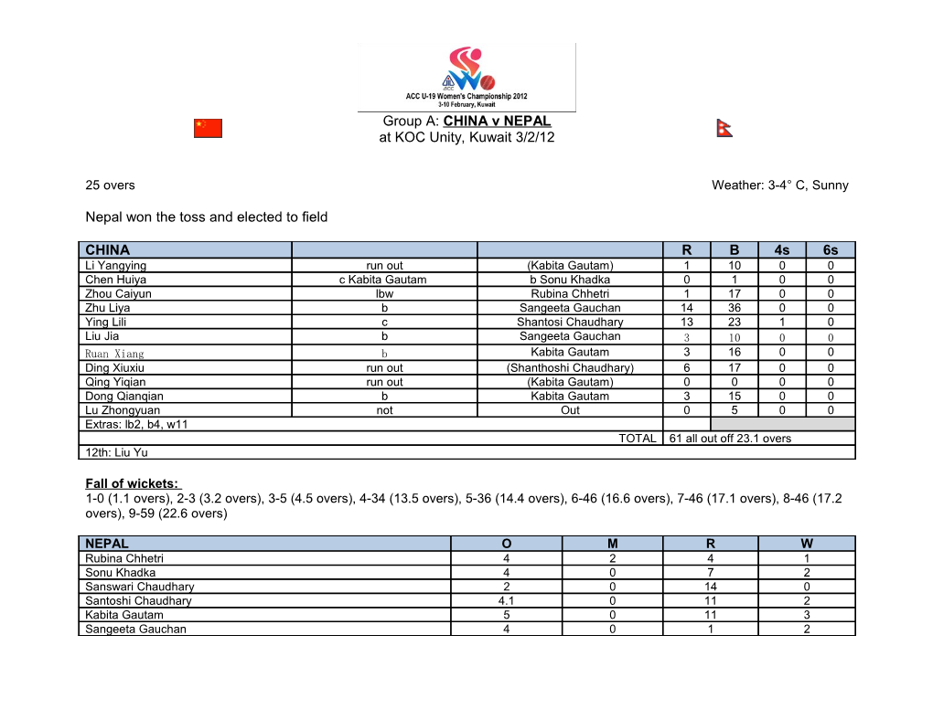 Nepal Won the Toss and Elected to Field