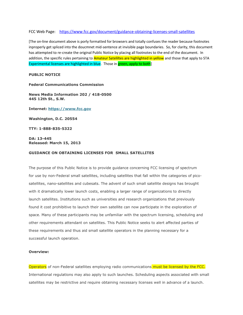 Guidance on Obtaining Licenses for Small Satellites