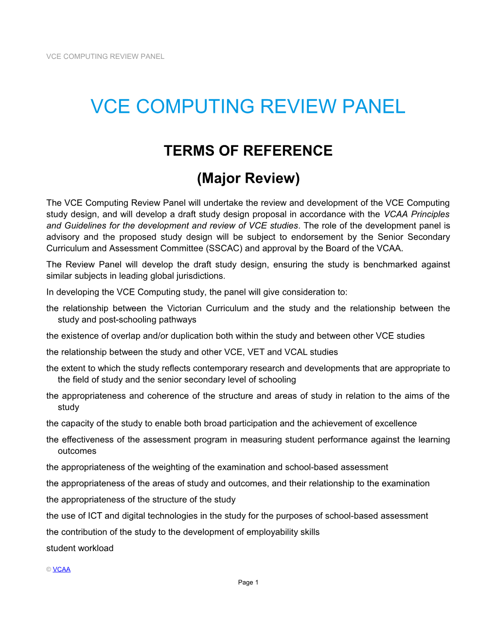 Vce Computing Review Panel